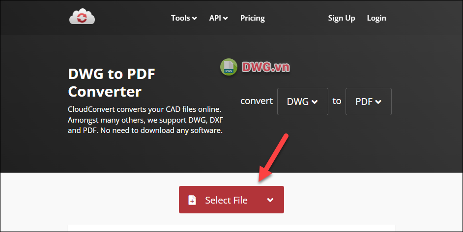 Bấm vào Select File để tải lên file DWG của bạn