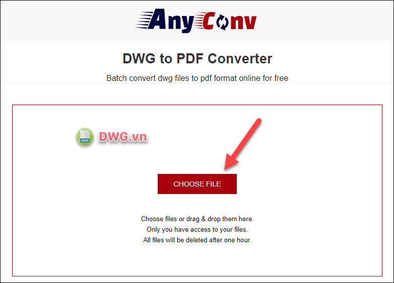 Nhấn Choose File và chọn file DWG của bạn